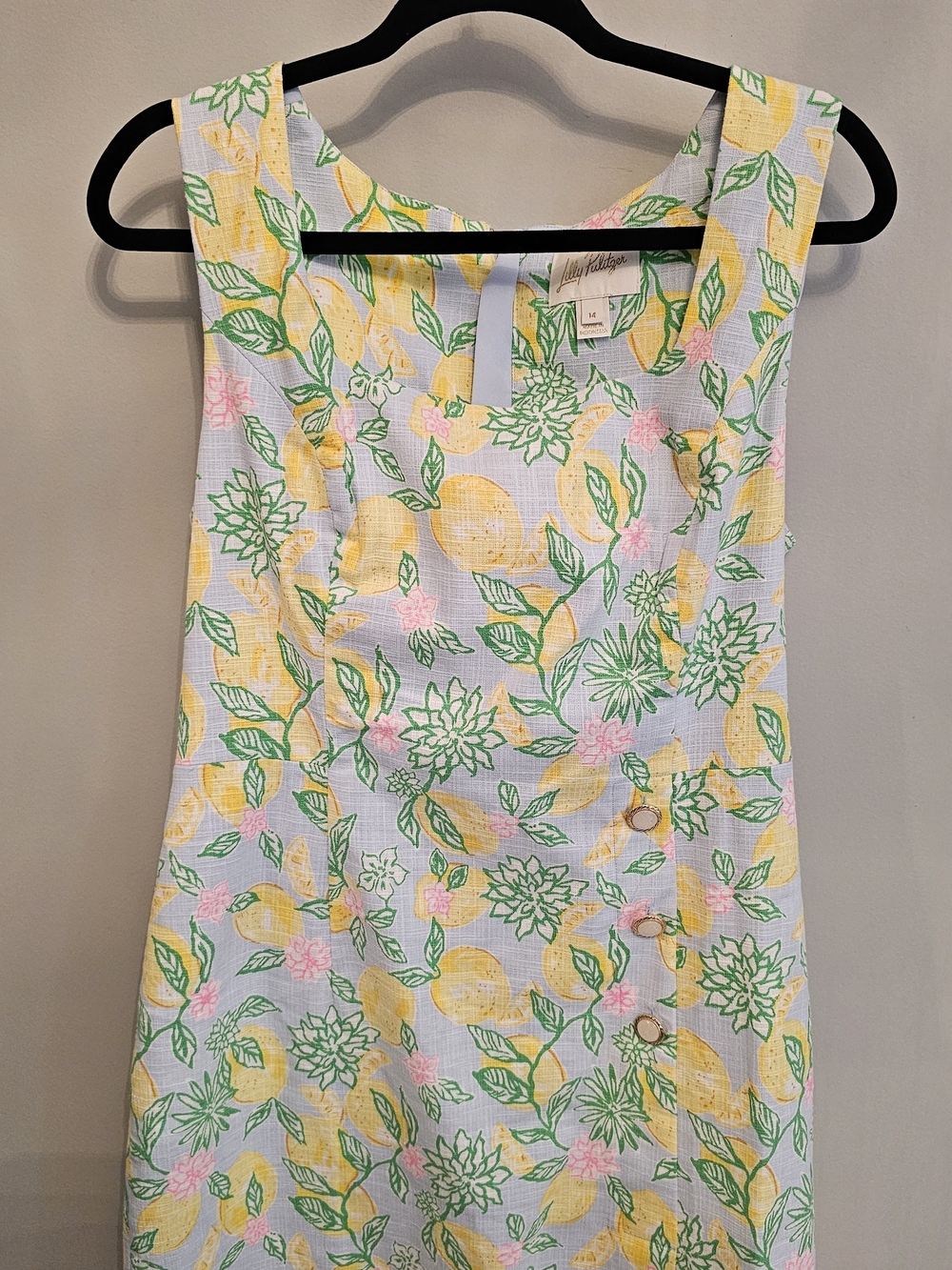 Lilly Pulitzer Lemon Print Shift Dress in Light Blue, Yellow, Green, Pink SZ 14 - Picture 2 of 4